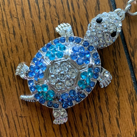 New! Rhinestone Sea Turtle Bag Charm -Aqua & Blue - Picture 7 of 8